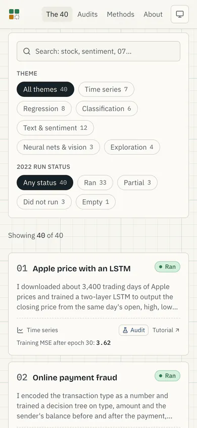 Mobile: the 40. Search and filter chips on a phone.